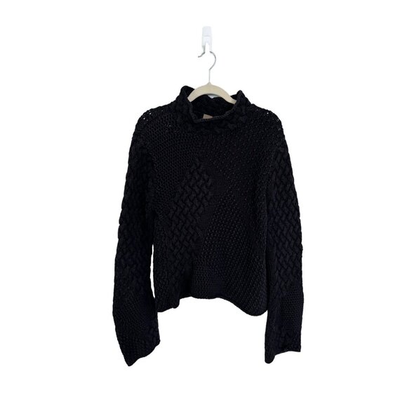 Itsu black chunky knit sweater‎ wool blend bell sleeve short length size XL - Picture 1 of 7